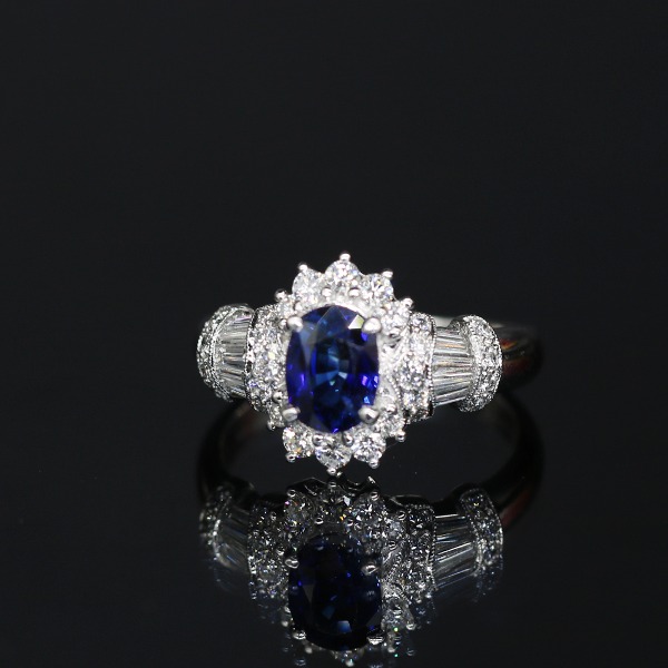 바로크 실론 로얄 블루사파이어 1.6ct 다이아몬드 반지18k