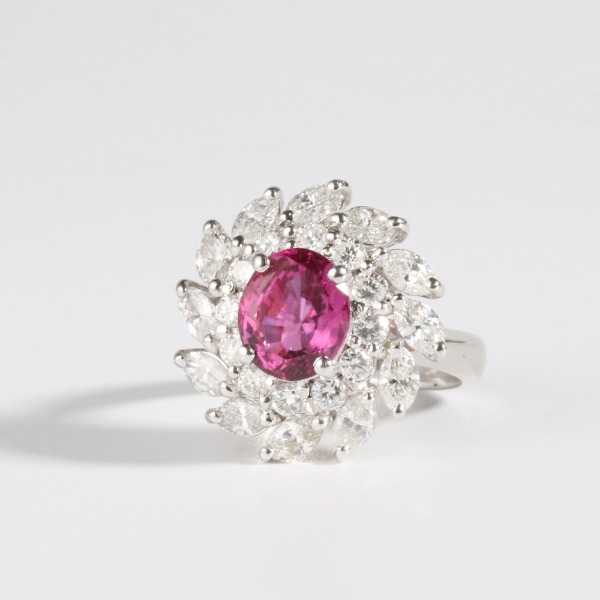 핑크 사파이어 2.26ct 다이아몬드 반지 18k